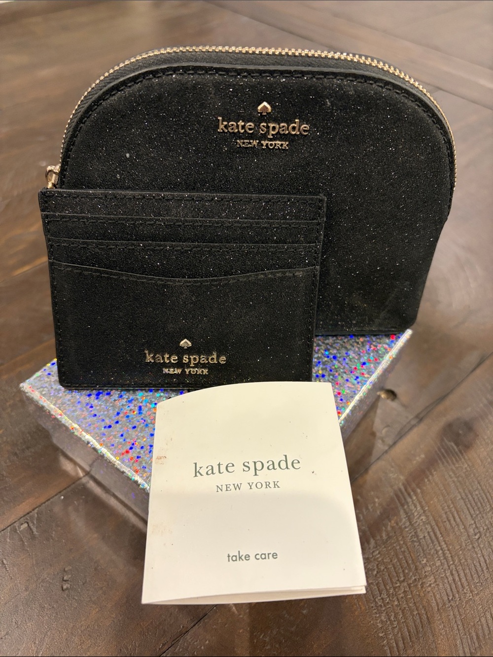 kate spade Glittery Zip Cosmetic Pouch with Card Holder